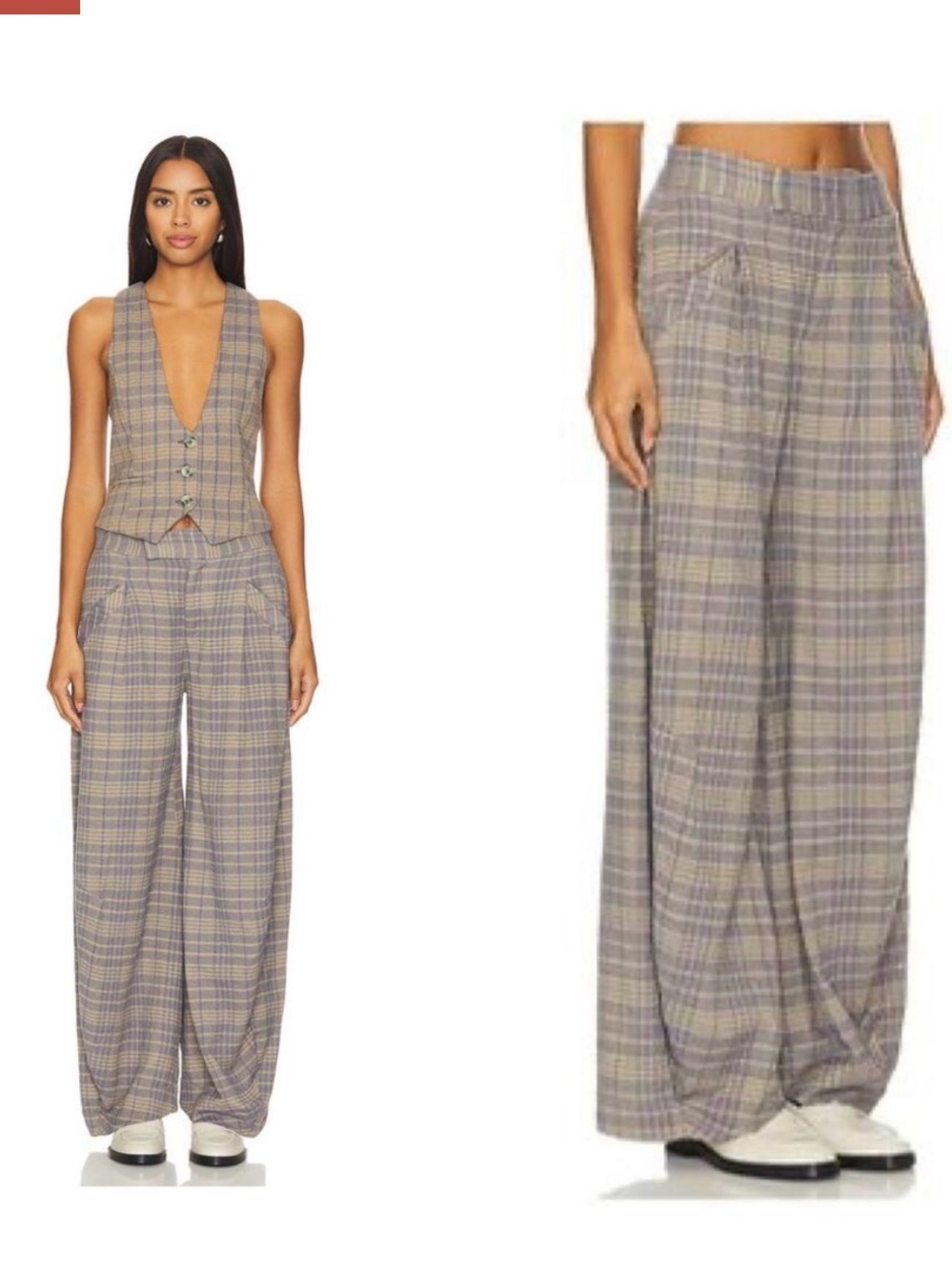 Free People Tegan Wide barrel-Leg Pants Trousers Size 6 in Blue Grey Combo